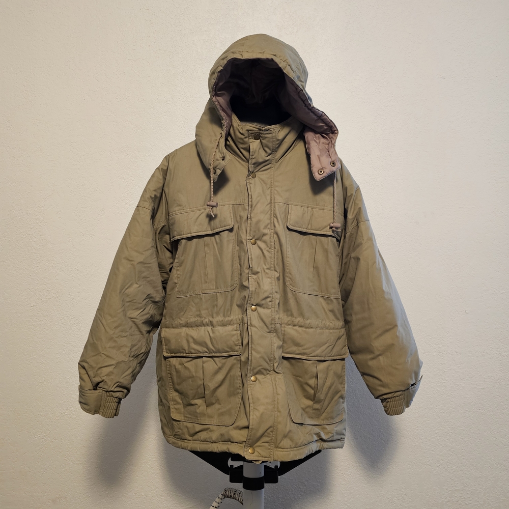 Vintage Men's Khaki Hooded Puffer Jacket